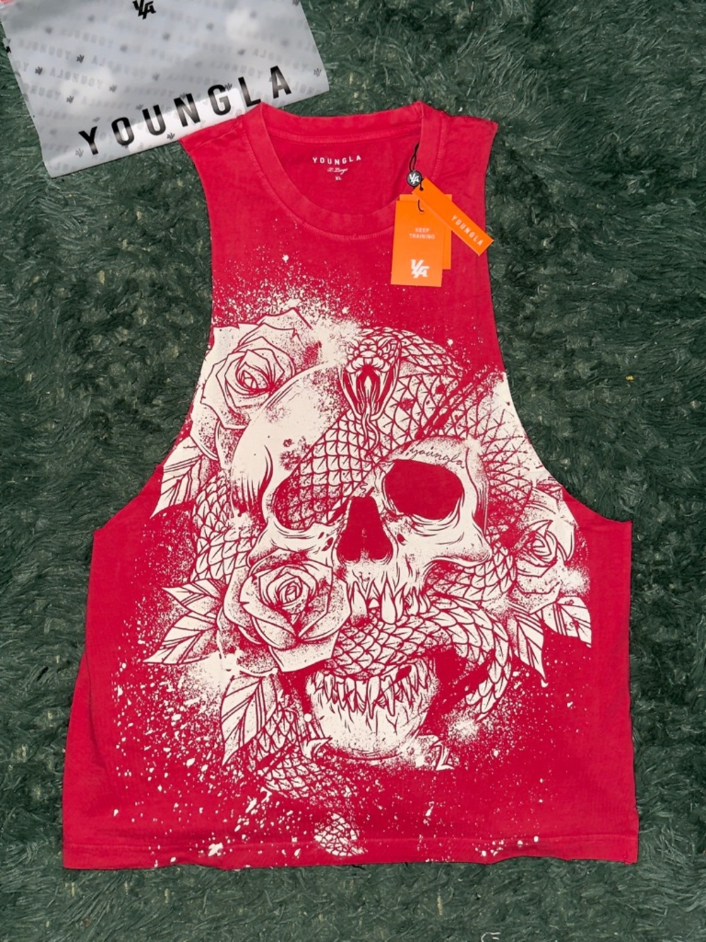 YoungLa Red Wash Eternal Coil Tank Top Skull Snake Rose Men's All Sizes